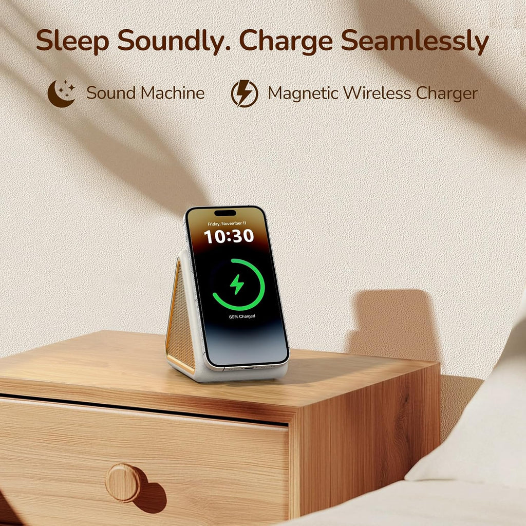 Housbay Sound Machine with Magnetic Wireless Charger for iPhone, 2-in-1 Design for Clutter-Free Nightstand, Dual-Speaker Stereo Sound for…