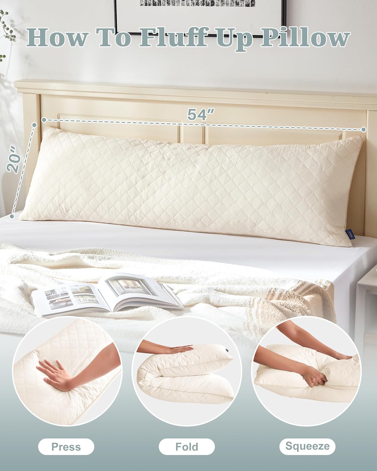 YZ HOME Long Body Pillow for Adults, Firm Body Pillow Shredded Memory Foam, Adjustable Height, Support for Side Sleeping & Pregnant Women…