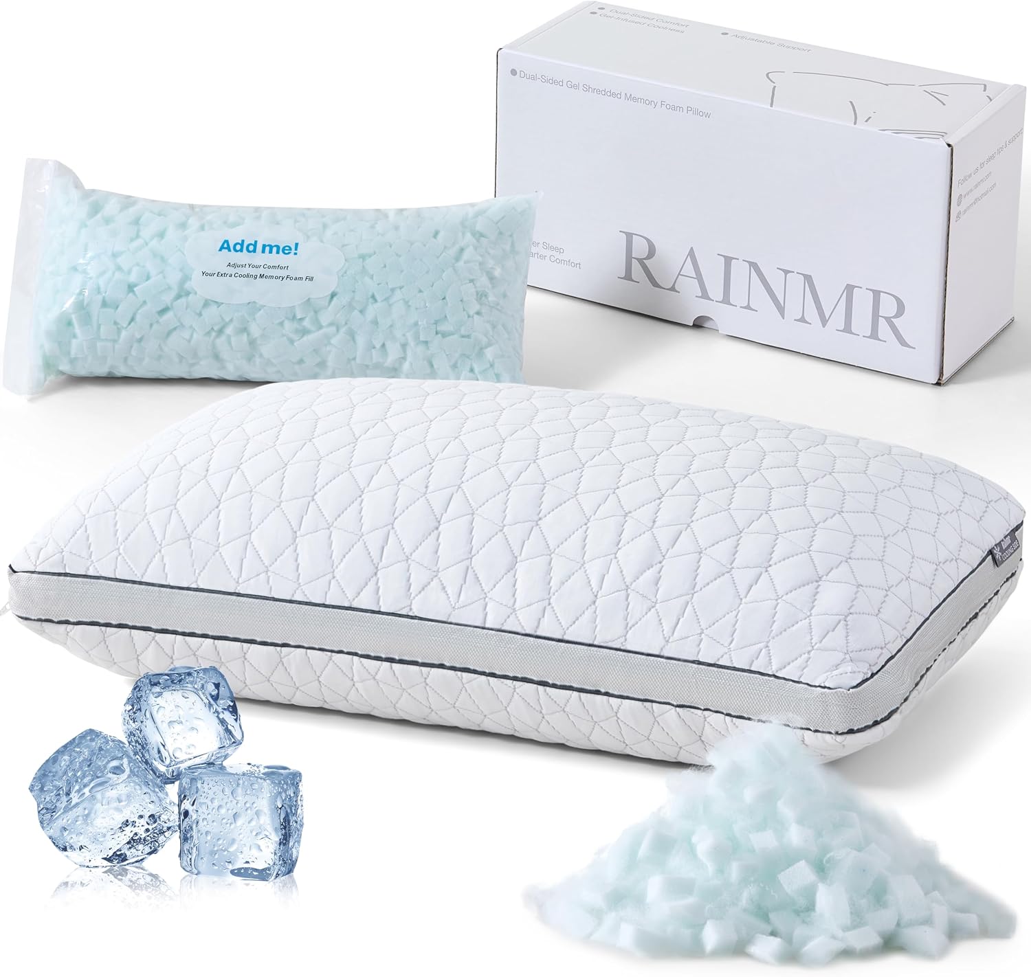 RainmrBedding Cooling Pillow with Shredded Memory Foam for Sleeping, 20x30 Adjustable Bed Pillow with Cool & Bamboo-Derived Rayon Side, Fir…