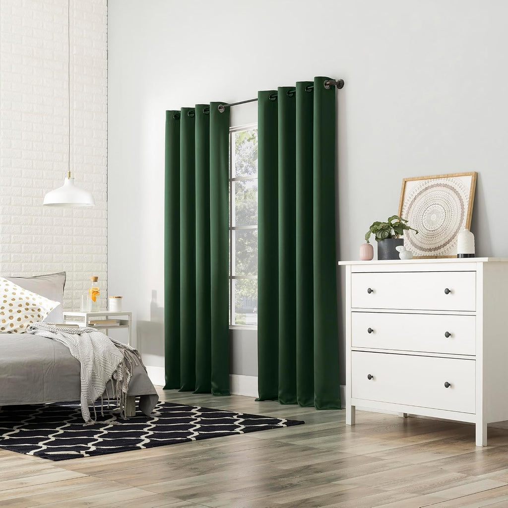 Sun Zero Nordic 2-Pack Theater Grade Noise Reducing Extreme 100% Blackout Grommet Curtain Panel Pair, 52" x 84", Evergreen