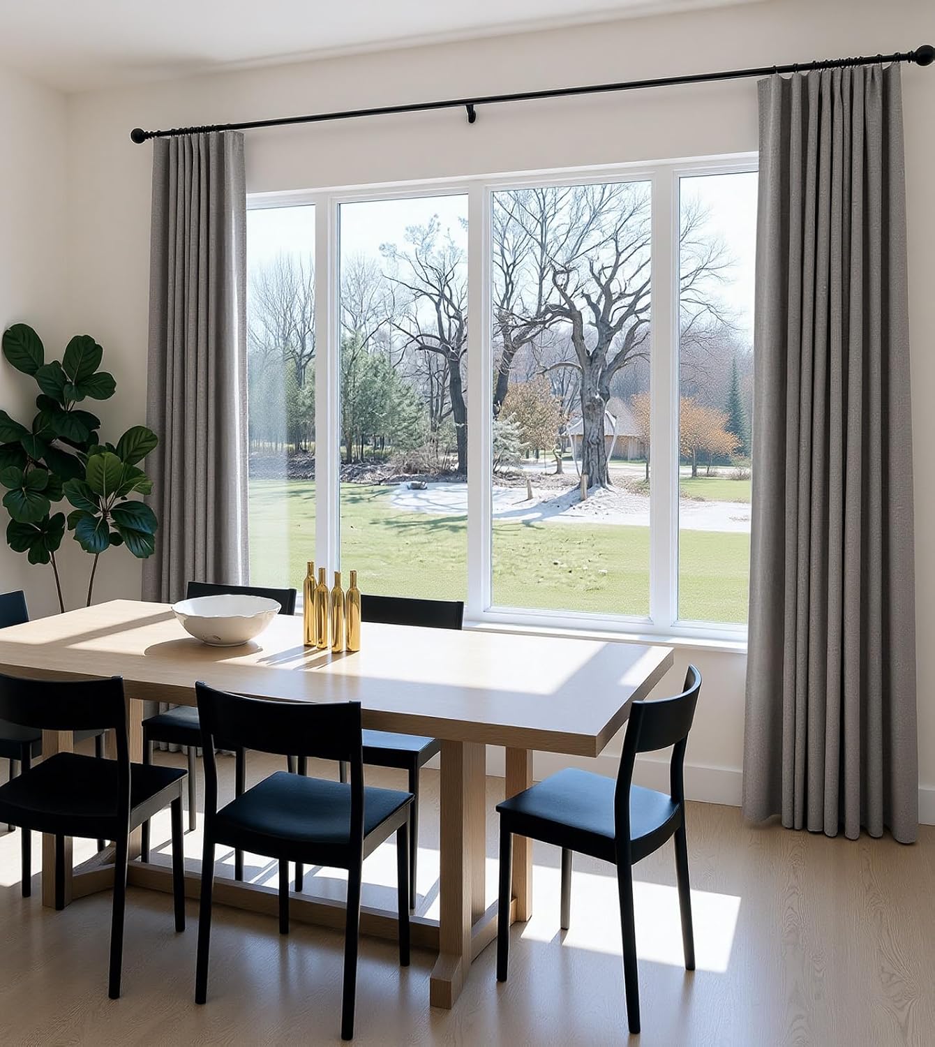 INOVADAY 100% Blackout Curtains for Bedroom, Black Out Curtains 90 Inch Long, Clip Rings Linen Blackout Drapes, Thermal Insulated Room…
