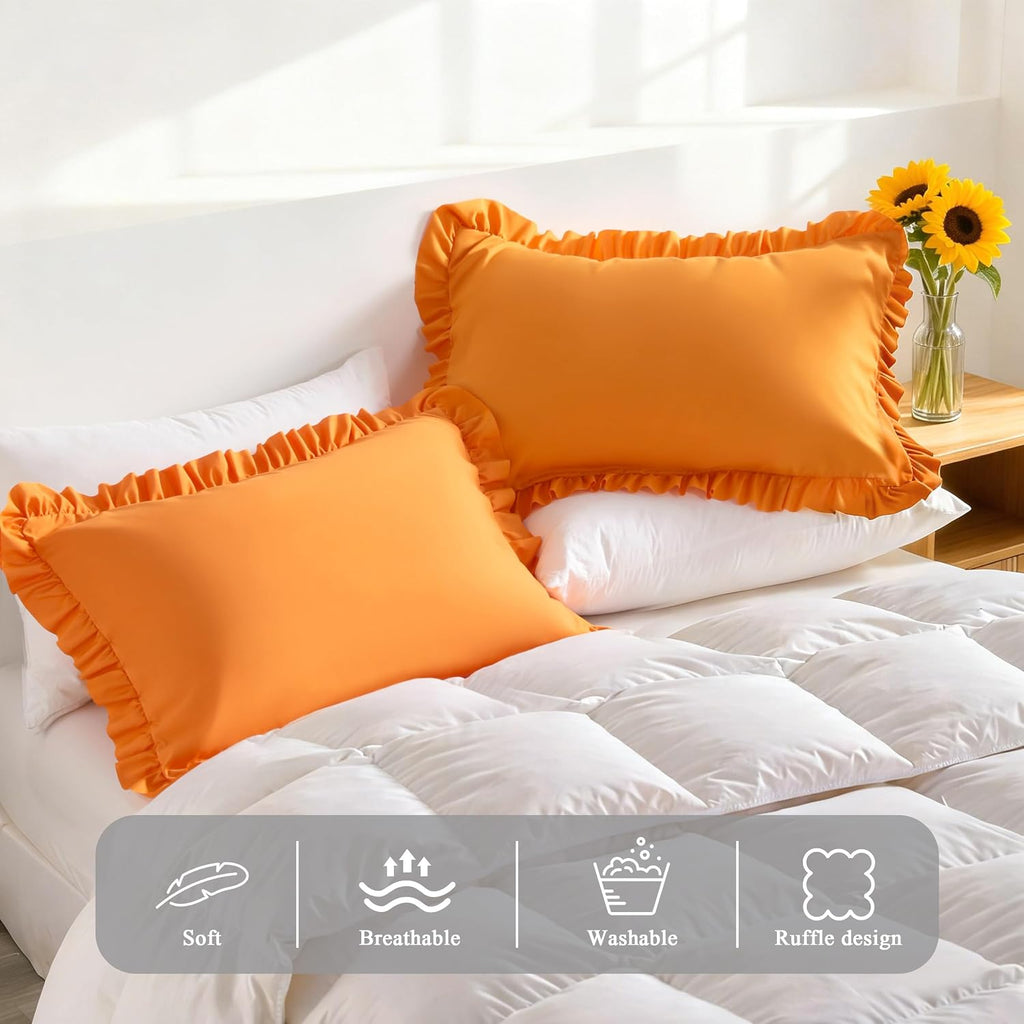 Aerlomi Ruffled Pillowcases, Queen Pillow Shams 20x30 Set of 2, Brushed Microfiber with Envelope Closure, Soft Wrinkle-Resistant, Or…