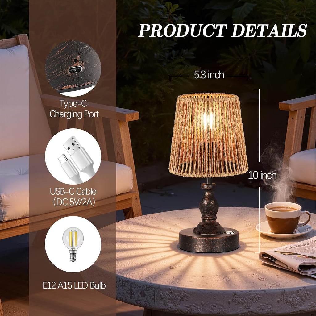 PARTPHONER Mini Cordless LED Table Lamp, 5200mAh Rechargeable Battery Operated Lamp, 3-Level Brightness, Touch Dimmable Desk Lamp…