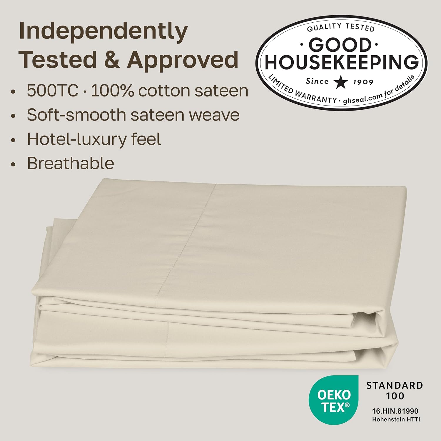 California Design Den Standard/Queen Pillow Cases Set of 2-500 Thread Count Sateen, Natural 100% Cotton Pillowcases, Soft, Silky and…
