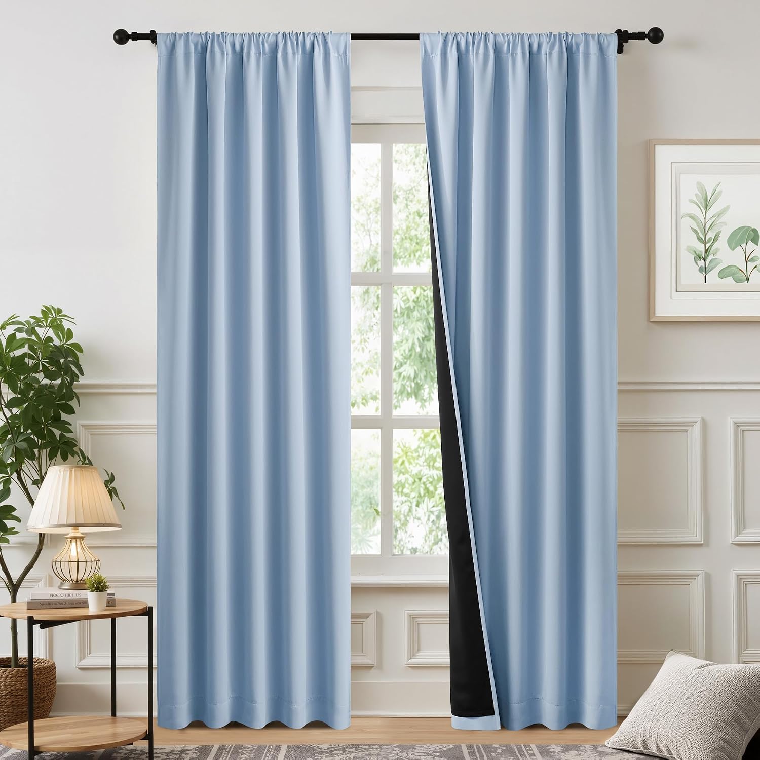 Nicetown Vintage Blue 2 Panels Blackout Curtains 52 x 84 Inch, Energy Smart & Noise Blocking Out Drapes for Baby Room Window, Thermal Insul…