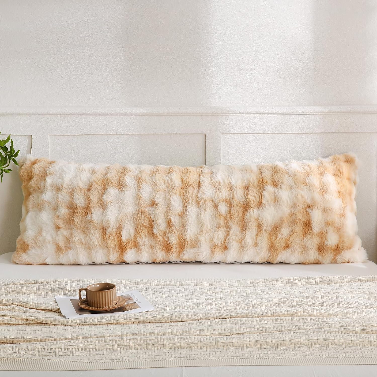Chumerry Beige Fluffy Body Pillow Cover Faux Fur Pillowcase Extra Soft Fuzzy Plush Long Pillow Cover Gradient Taupe Shaggy Body Pillow Case…