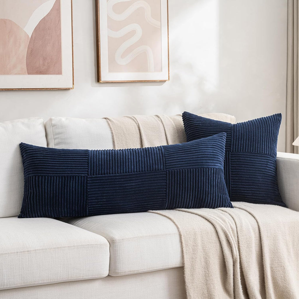 Fancy Homi 2 Packs Navy Blue Decorative Throw Pillow Covers 18x18 Inch for Living Room Couch Bed, Rustic Farmhouse Boho Home Decor, Soft…