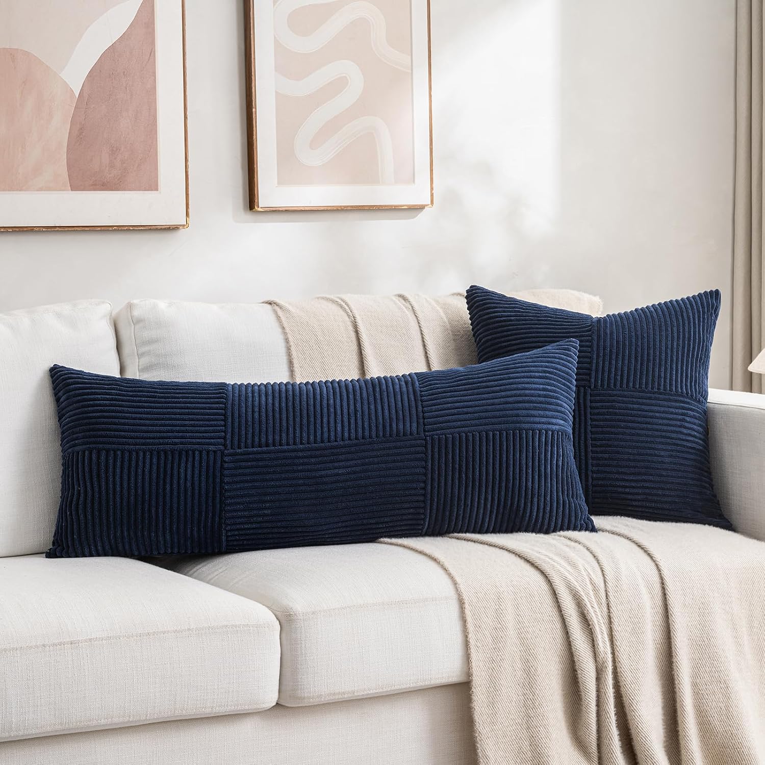 Fancy Homi 2 Packs Navy Blue Decorative Throw Pillow Covers 22x22 Inch for Living Room Couch Bed Sofa, Rustic Farmhouse Boho Home Decor…