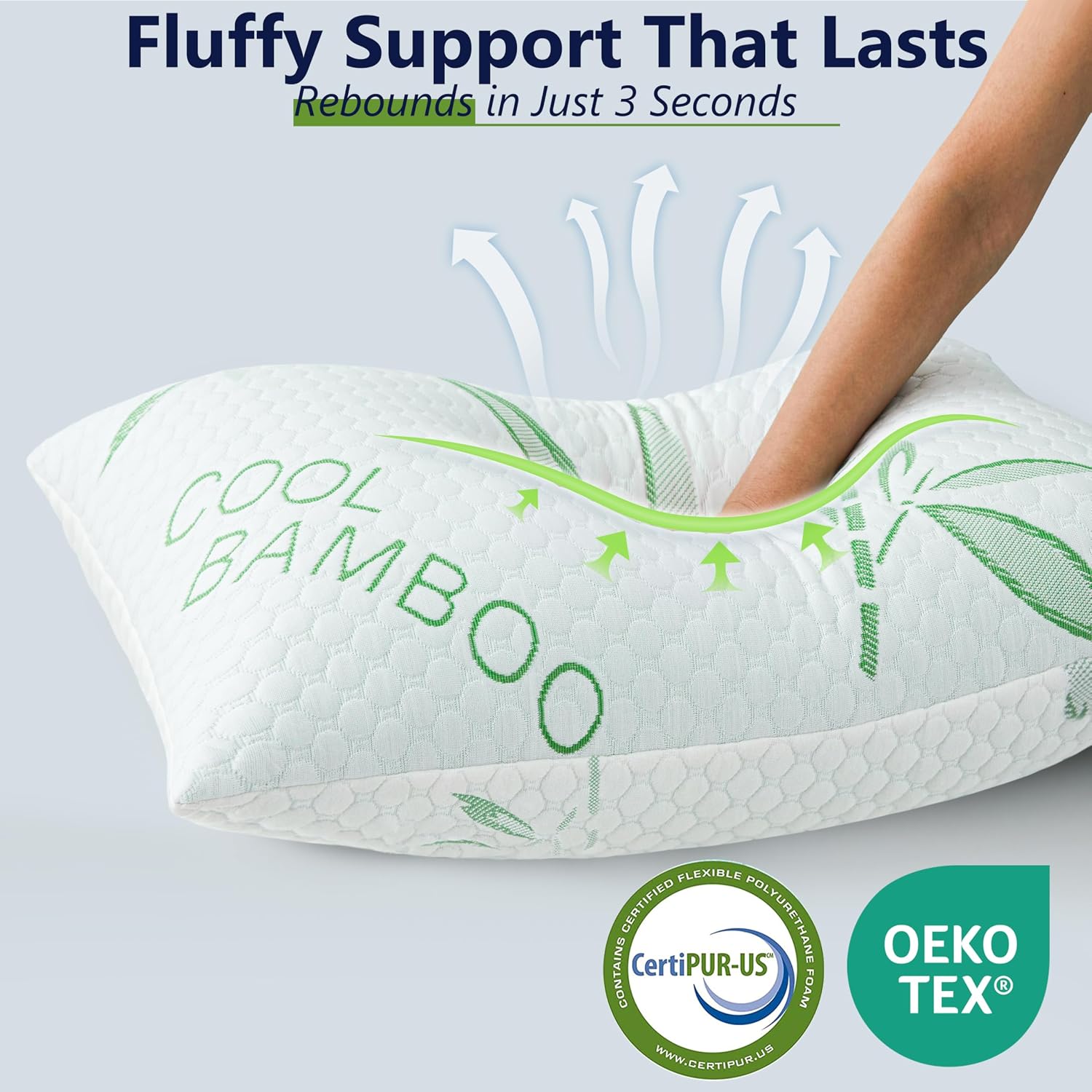 DGPEAR Shredded Memory Foam Pillow, Cooling Pillow Queen Size 1 Pack Adjustable Firm Bamboo Bed Pillow for Hot, Side, Back and Stoma…