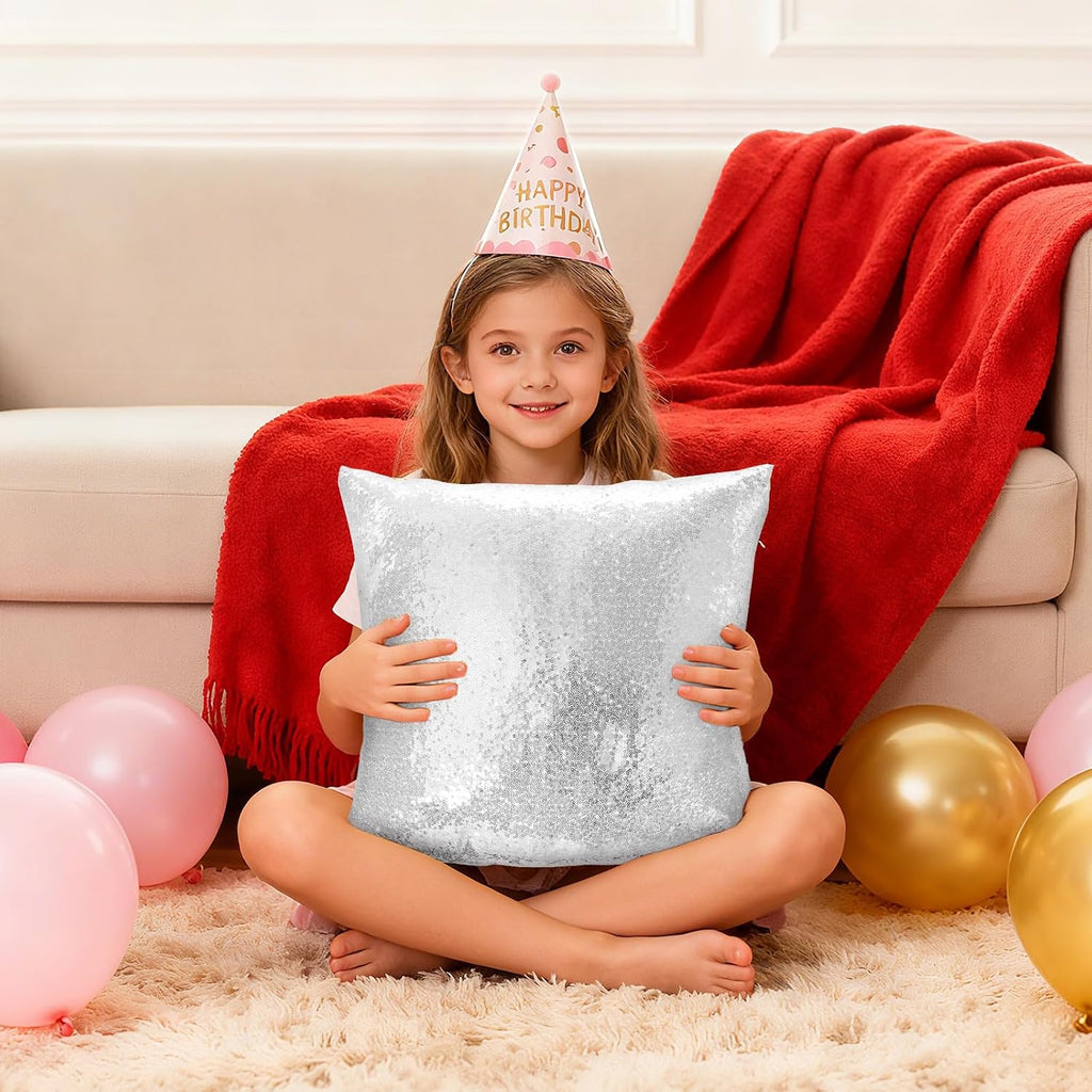 Eternal Beauty Set of 2 Sequin Decorative Pillow Covers Silver Pillow Cover s for Couch Bed Throw Pillows 18 X 18 Inches