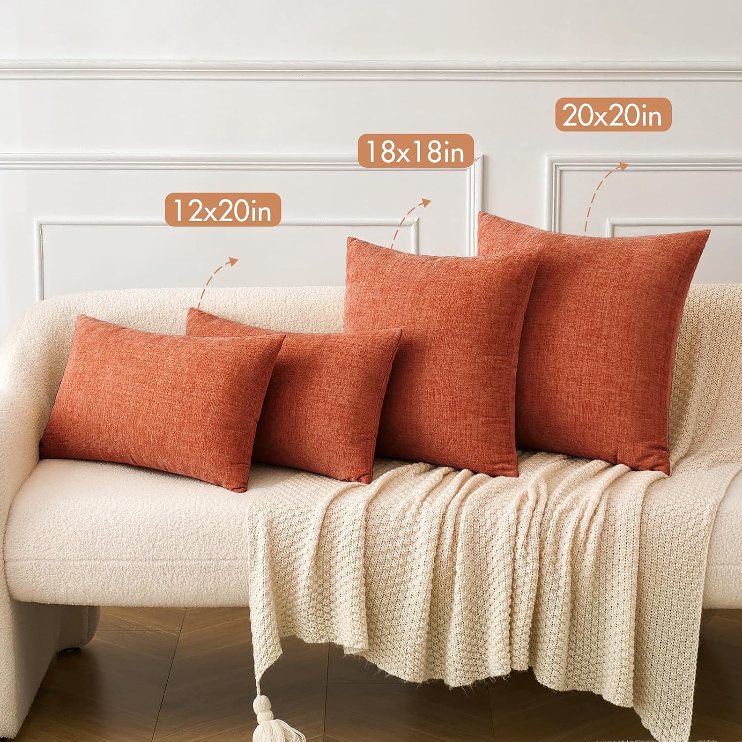 Miulee Pack of 4 Couch Throw Pillow Covers 18x18 Inch Soft Burnt Orange Chenille Pillow Covers for Sofa Living Room Solid Dyed Pillow Cases…