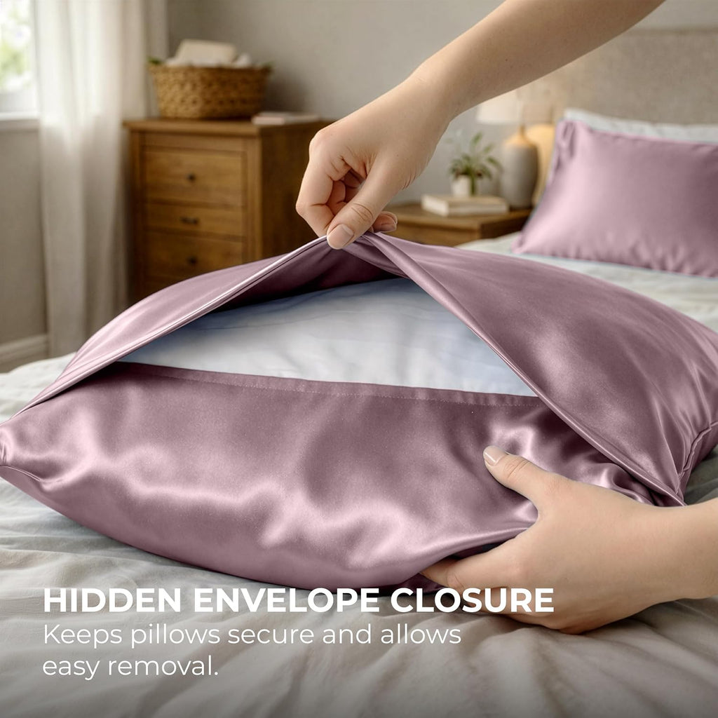 PureBedding Pure Bedding Satin Pillowcase 2 Pack - Queen Size (20"x30", Champagne Pink) - Silky Pillow Cases for Hair and Skin - Satin Pill…