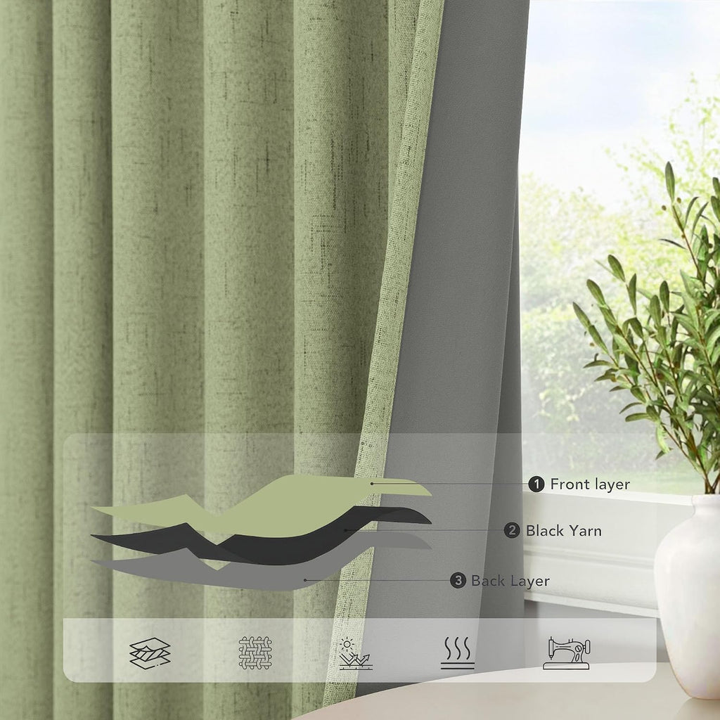 Pitalk Light Sage Blackout Curtains for Bedroom Aesthetic 54 Inch Long 2 Panel Thermal Insulated Darkening Vintage Curtains for Small Windo…