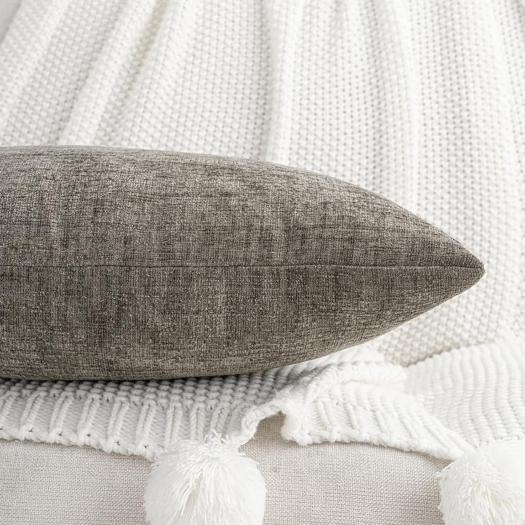 Hwy50 HWY 50 Dark Gray Couch Pillow Covers 18x18 Inch Pack of 2, Soft Chenille Decorative Throw Pillow Cases Farmhouse for Sofa Living Room…