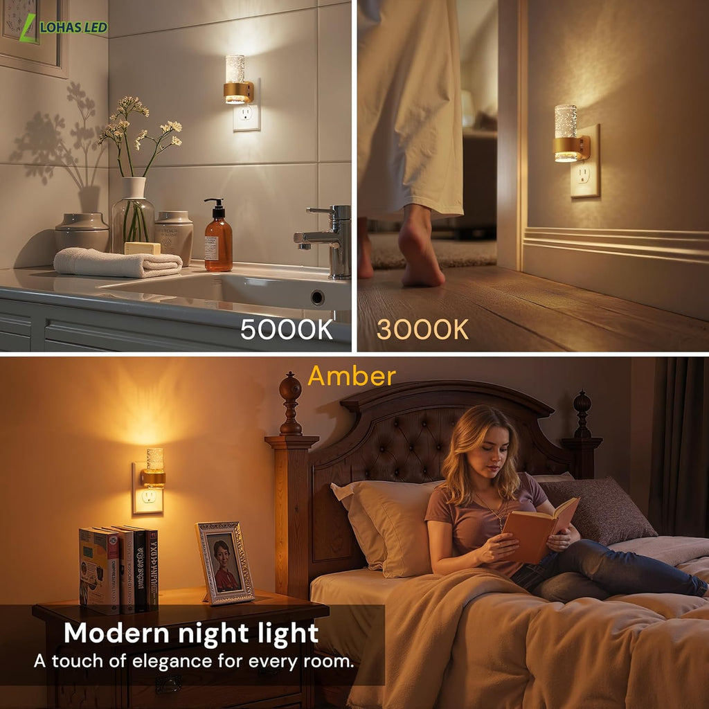 L LOHAS LED Night Lights Plug into Wall, 4 Pack Mini Dimmable Night Light with Dusk-to-Dawn, Soft White/Cool White/Amber 3 Light Color…