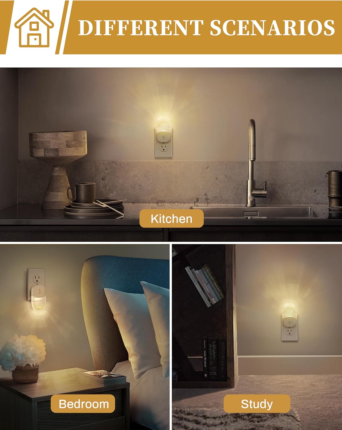 DORESshop LED Night Light, Baby Night Lights[4 Pack], Plug in NightLight with Auto Dusk to Dawn Sensor, Adjustable Brightness NightLights…
