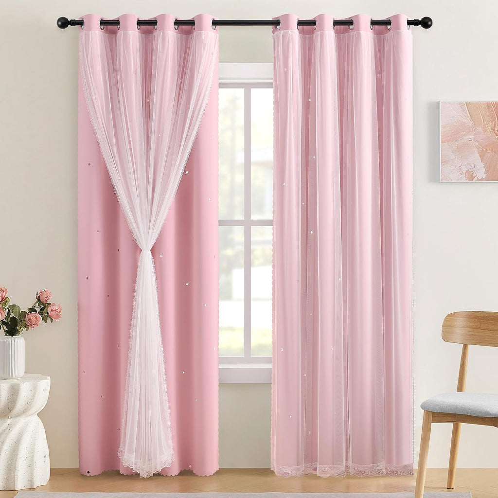 Addsomecolortolife XiDi Pink Curtains for Bedroom, Girls Room Blackout Curtains, Kids Room Darkening Curtains, Light Pink Decor, 1 Panel Li…