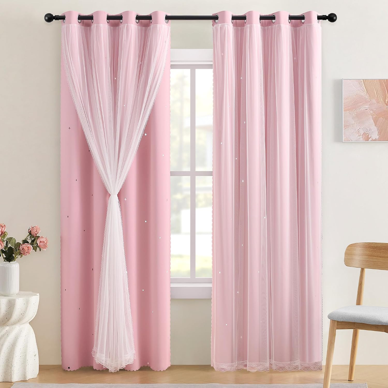 Addsomecolortolife XiDi Pink Curtains for Bedroom, Girls Room Blackout Curtains, Kids Room Darkening Curtains, Light Pink Decor, 1 Panel Li…