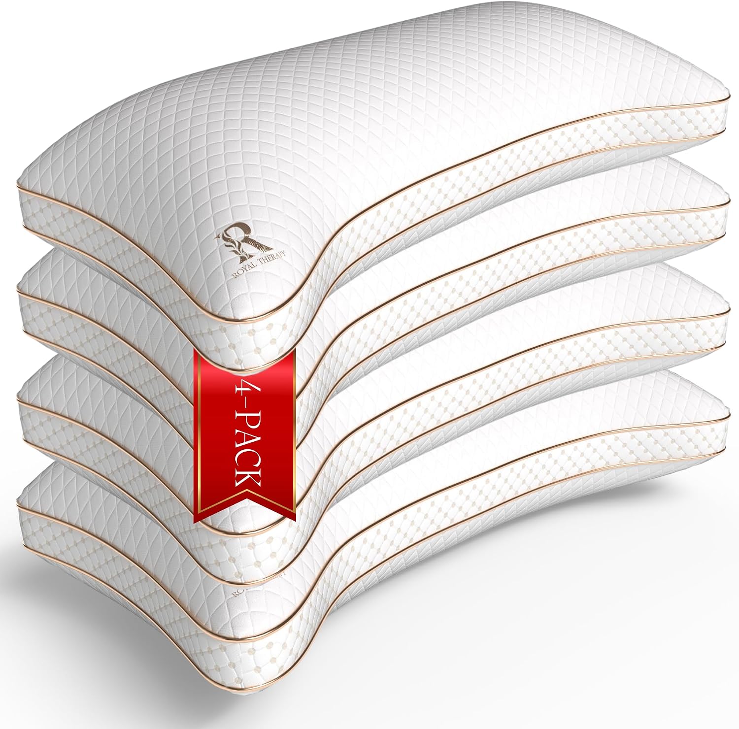 Royaltherapy Royal relaxation Queen 4-Pack Memory Foam Pillow, Adjustable Shredded Odor-Free Cut-Out Bed Pillow for Neck & Shoulder…