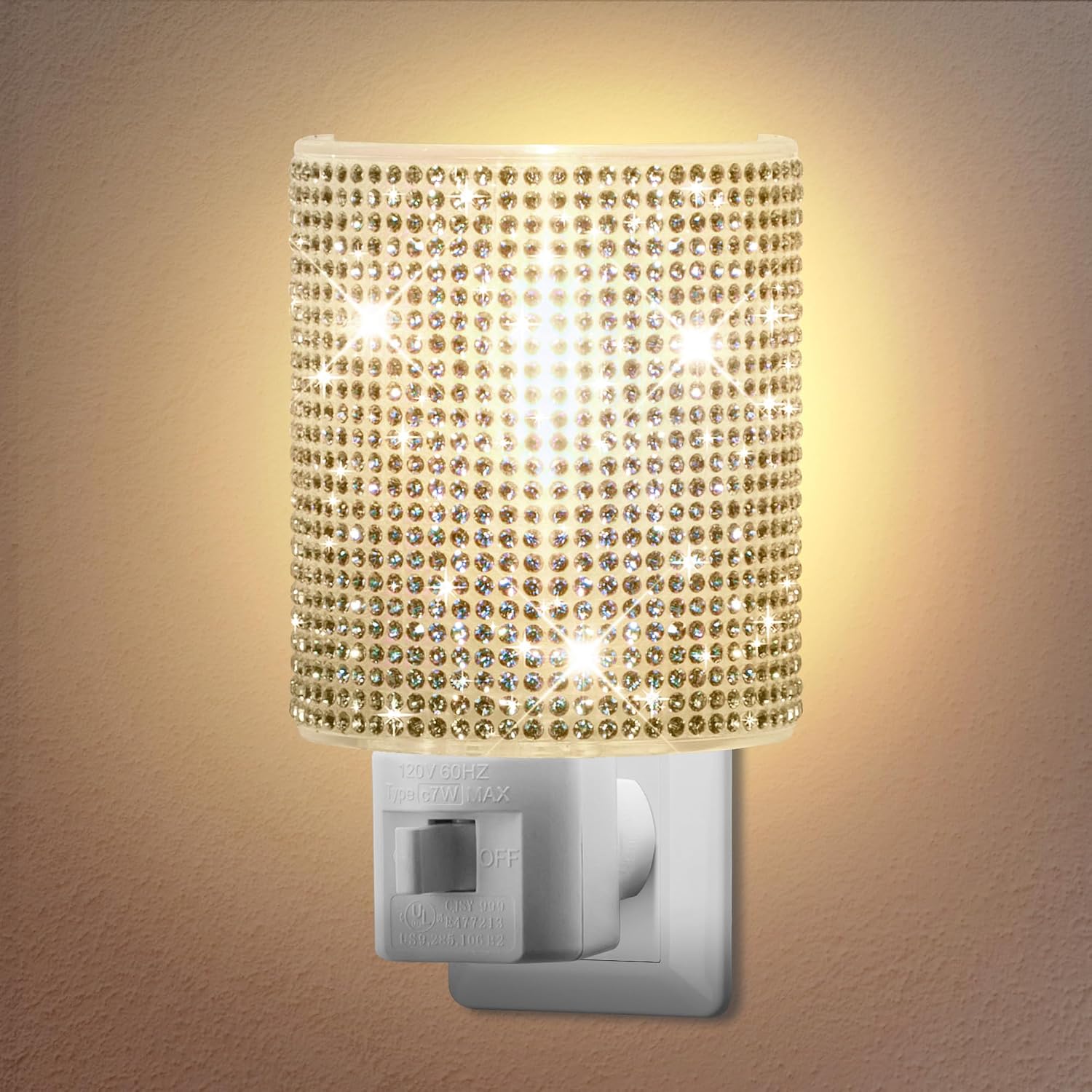 Crystal LED Night Light Plug into Wall, Decorative Plug in Night Light with Manual On/Off Switch and 360° Rotating Plugs, Warm White…