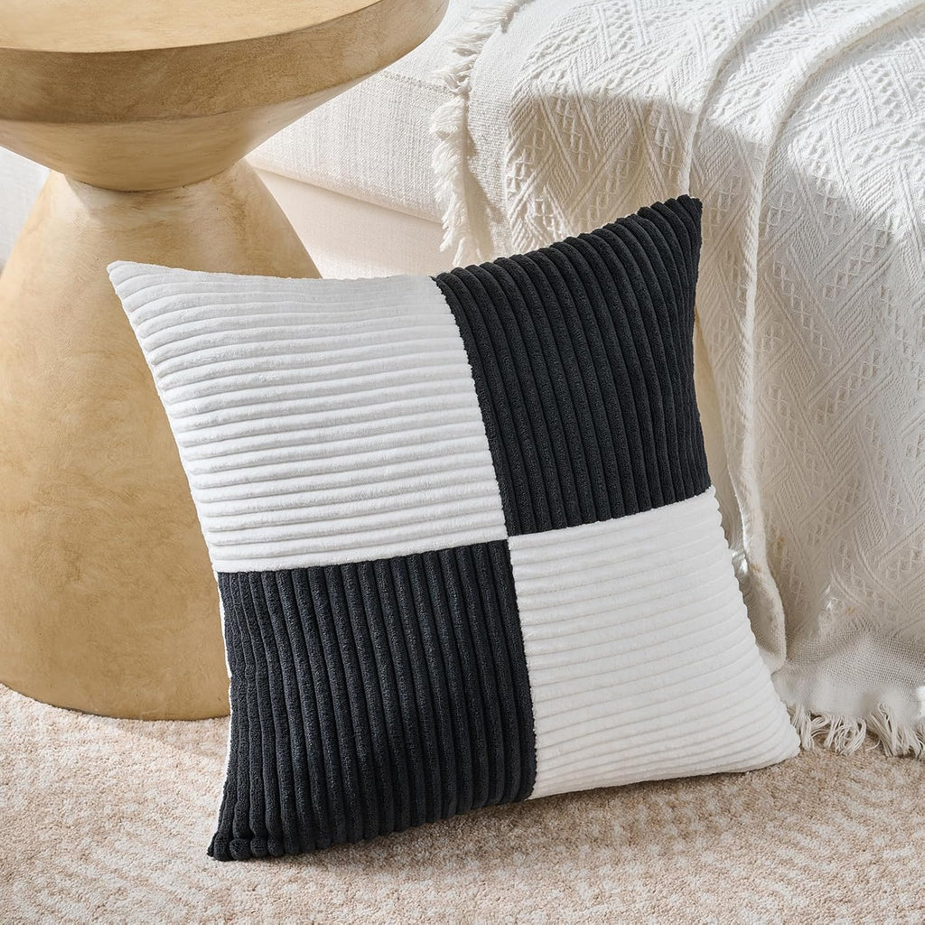 Fancy Homi Set of 2 Black White Decorative Throw Pillow Covers 18x18 Inch with for Couch Bed Sofa Living Room, Soft Cross Patchwork…