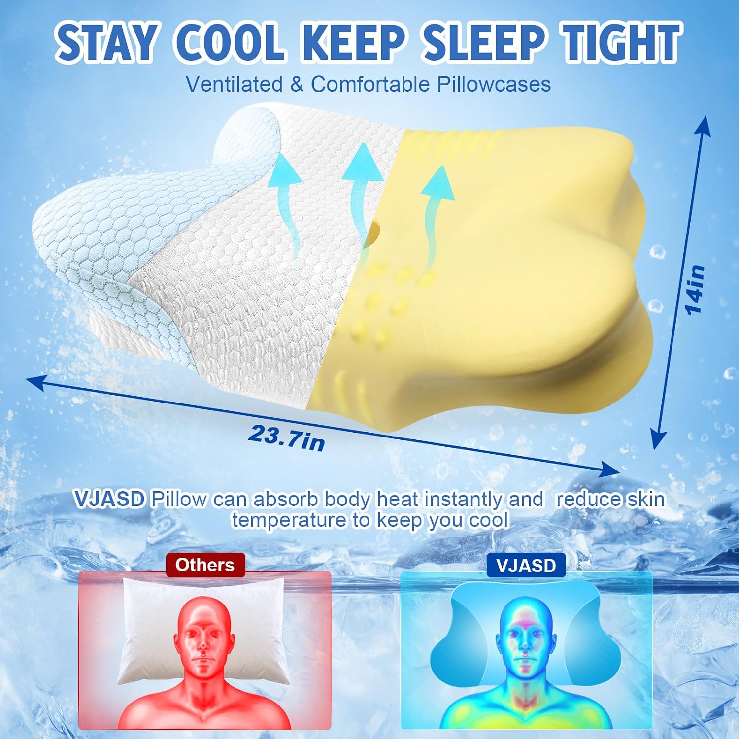 Vjasd Cervical Neck Pillows with Memory Foam - Neck Pillows for Contour Memory Foam Pillows Ergonomic Neck Support - Adjustable Orthopedic…