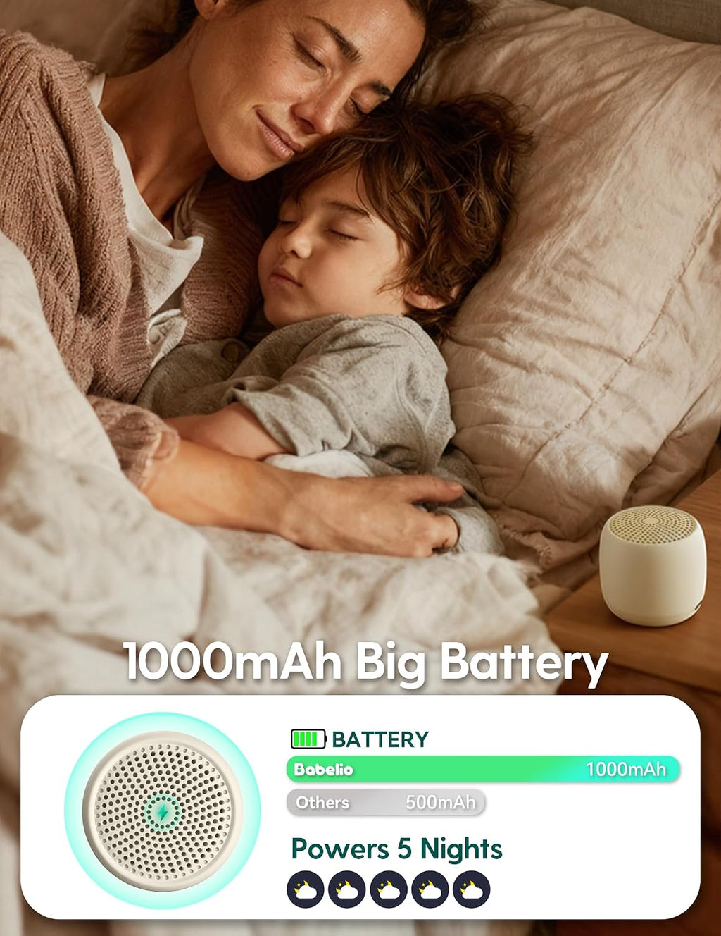 Babelio White Noise Sound Machine (Pocket Mini Pro) | 1000mAh Large Battery, 25 Non-looping Sounds for Adults, Kids & Babies, Timer, Memory…
