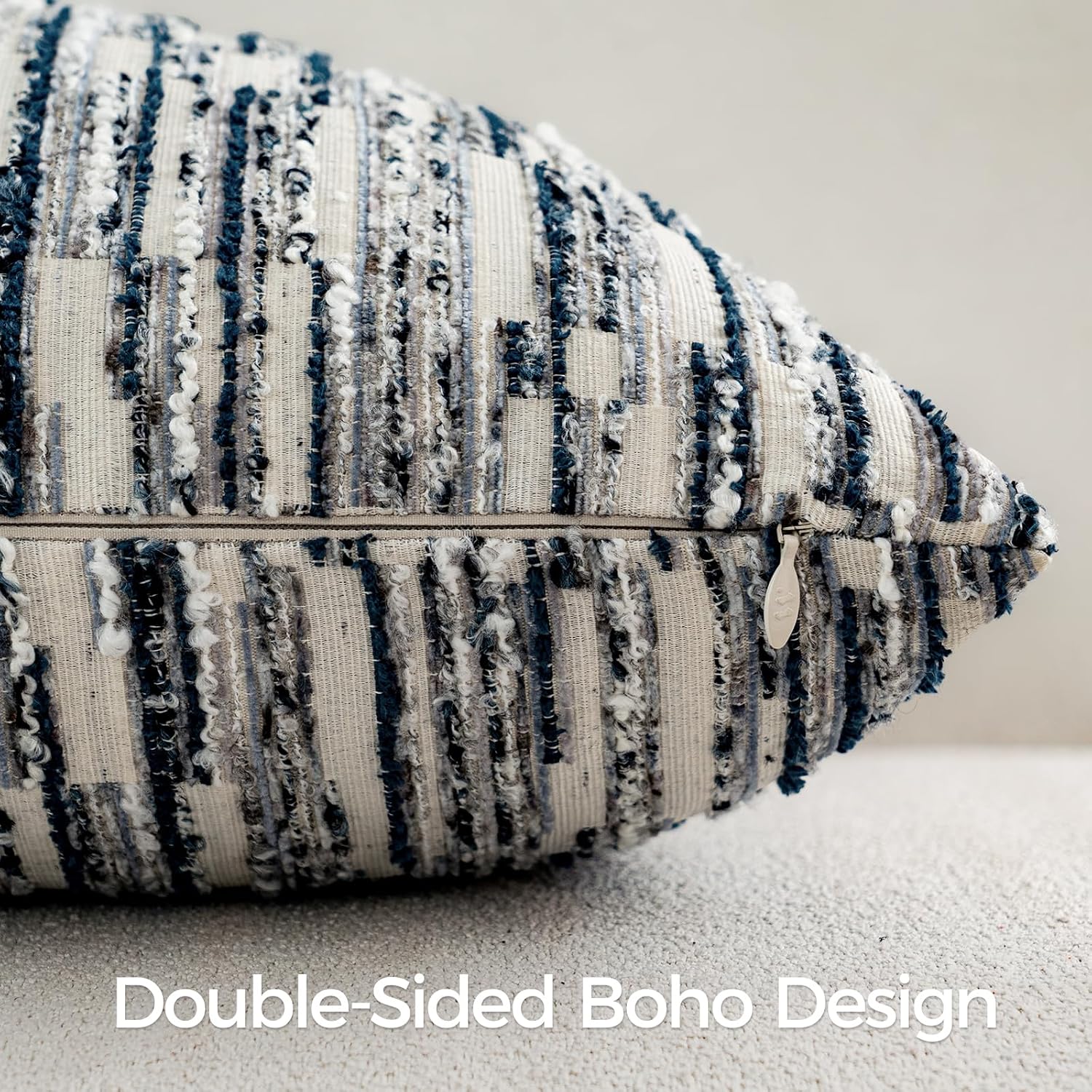 amoment a moment Boho Throw Pillow Covers Set of 2, Striped Decorative Rustic Farmhouse Pillow Cases, Aesthetic Modern Home Decor Couch Cushi…