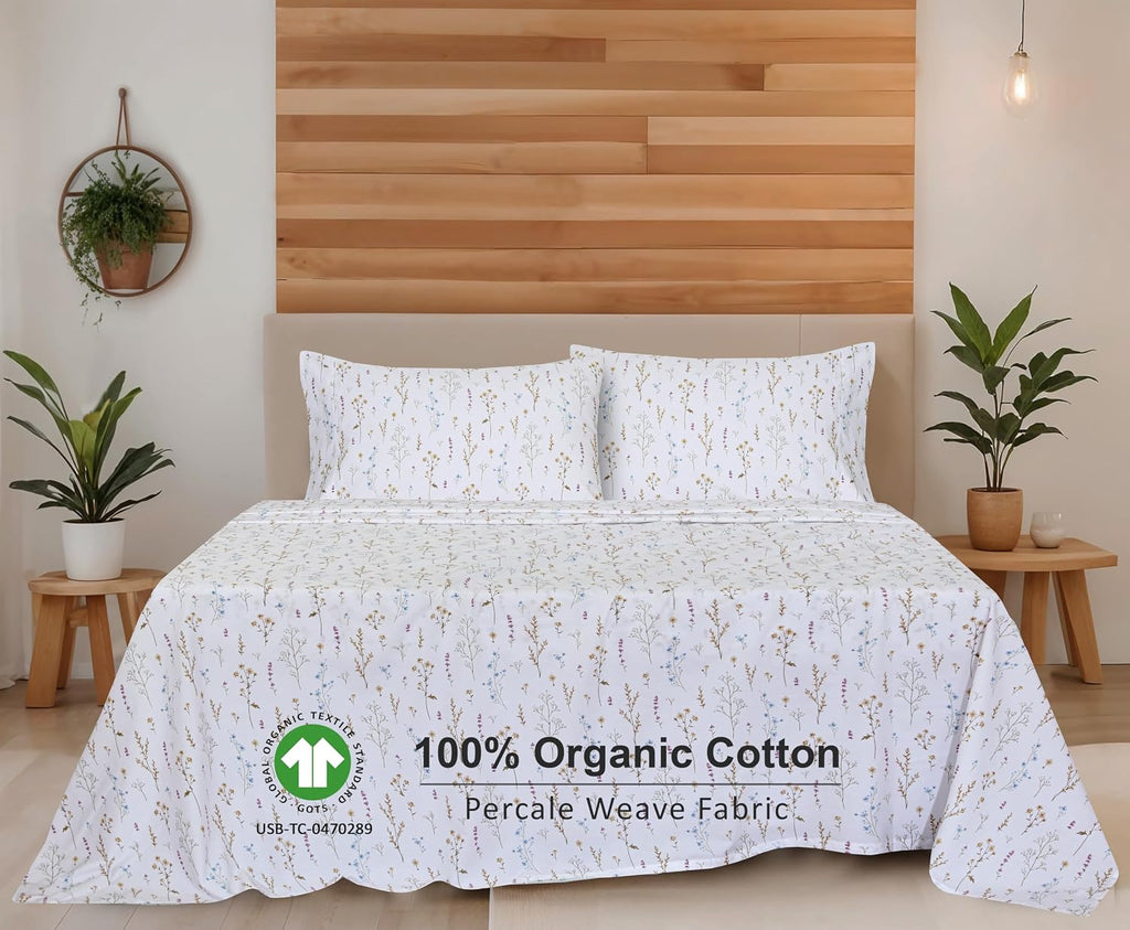 Ruvanti 100% Cotton Organic Percale Sheets Full Size – Crisp Cooling Bed Sheets for Hot Sleepers, Deep Pocket 15”, Soft Peach Finish, Breat…