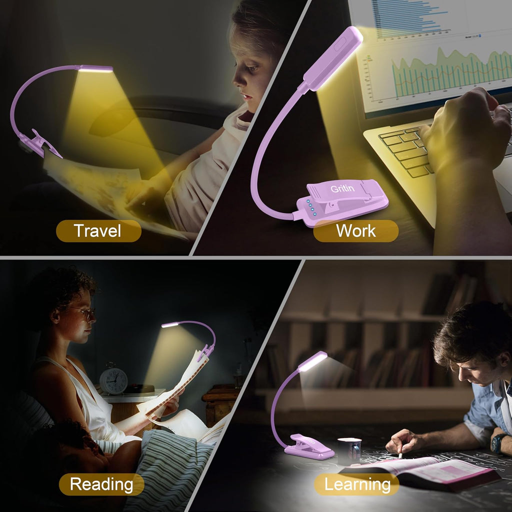 Gritin 9 LED Rechargeable Book Light for Reading in Bed - Eye Caring 3 Color Temperatures, Stepless Dimming Brightness,80 Hrs Runtime…