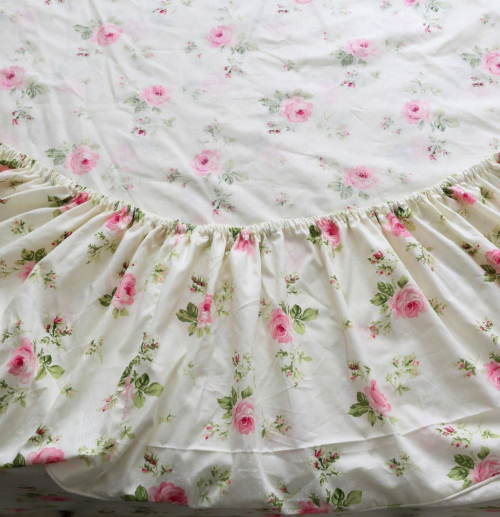 FADFAY Floral Sheets for Queen Size Bed Cotton Pink Rose Bed Shees Shabby & Chic Bedding Light Yellow Rosette Print Breathable Soft…