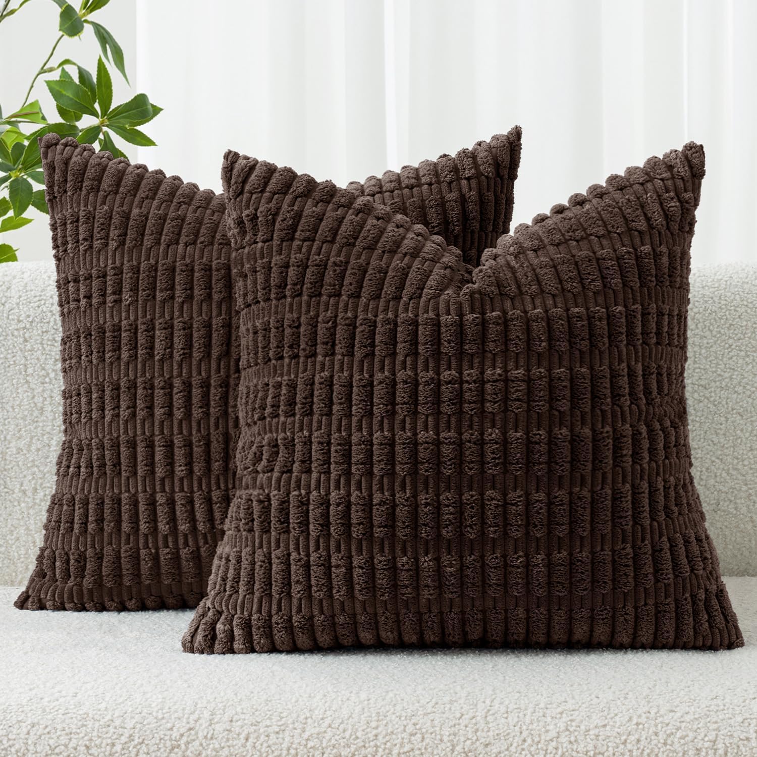 Miulee Pack of 2 Corduroy Decorative Throw Pillow Covers 20x20 Inch Soft Boho Striped Pillow Covers Modern Farmhouse Home Decor for Sofa Li…