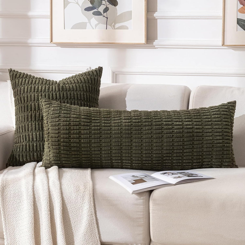 Fancy Homi Decorative Throw Pillow Covers for Bed Couch Bedroom Bench, Soft Corduroy Solid Pillow Case, Rustic Farmhouse Boho Room…