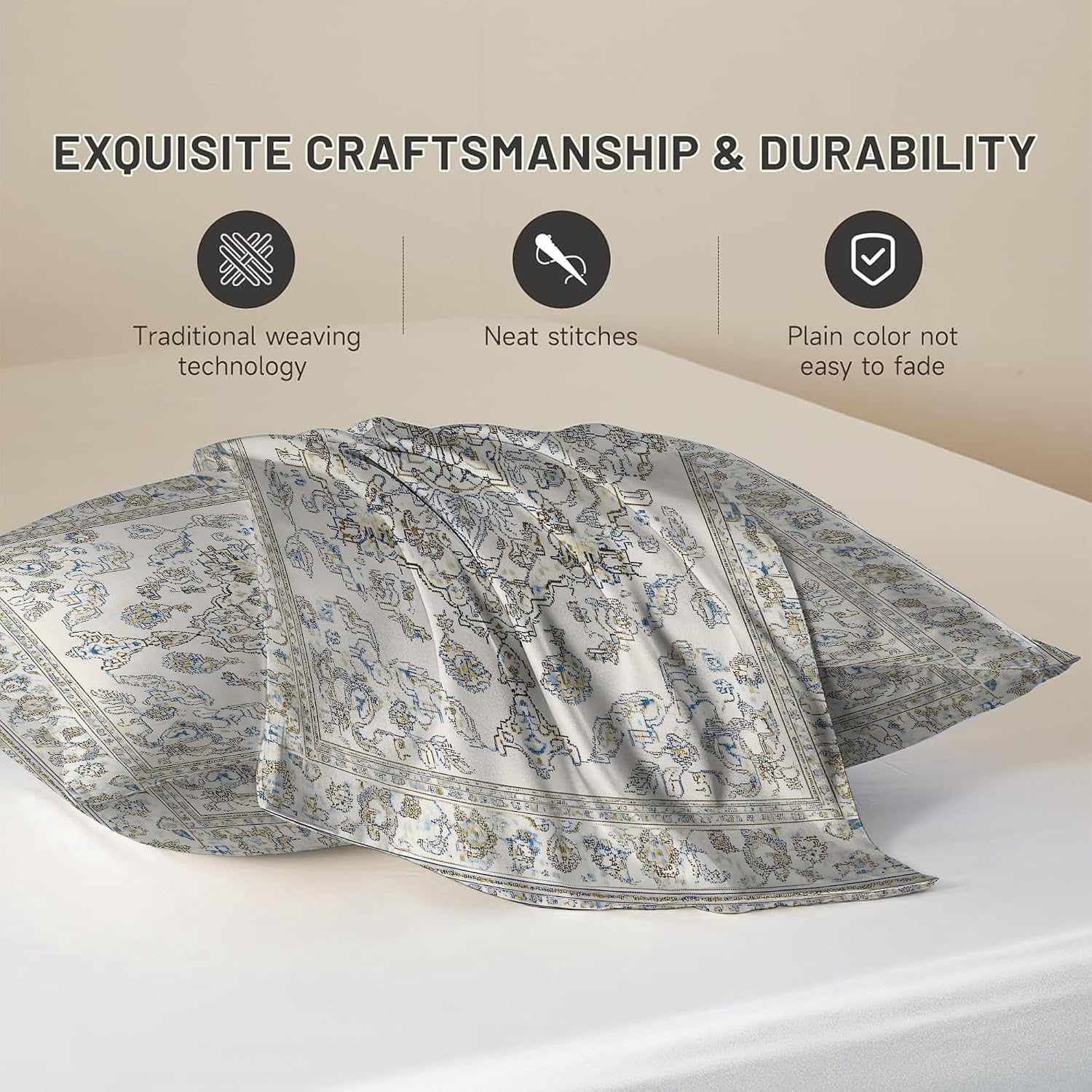 Imitation Silk Pillowcase for Hair and Skin Abstract Beige Carpet 1 Pack Satin Queen Pillowcase with Hidden Zipper Cooling Pillow Cover…