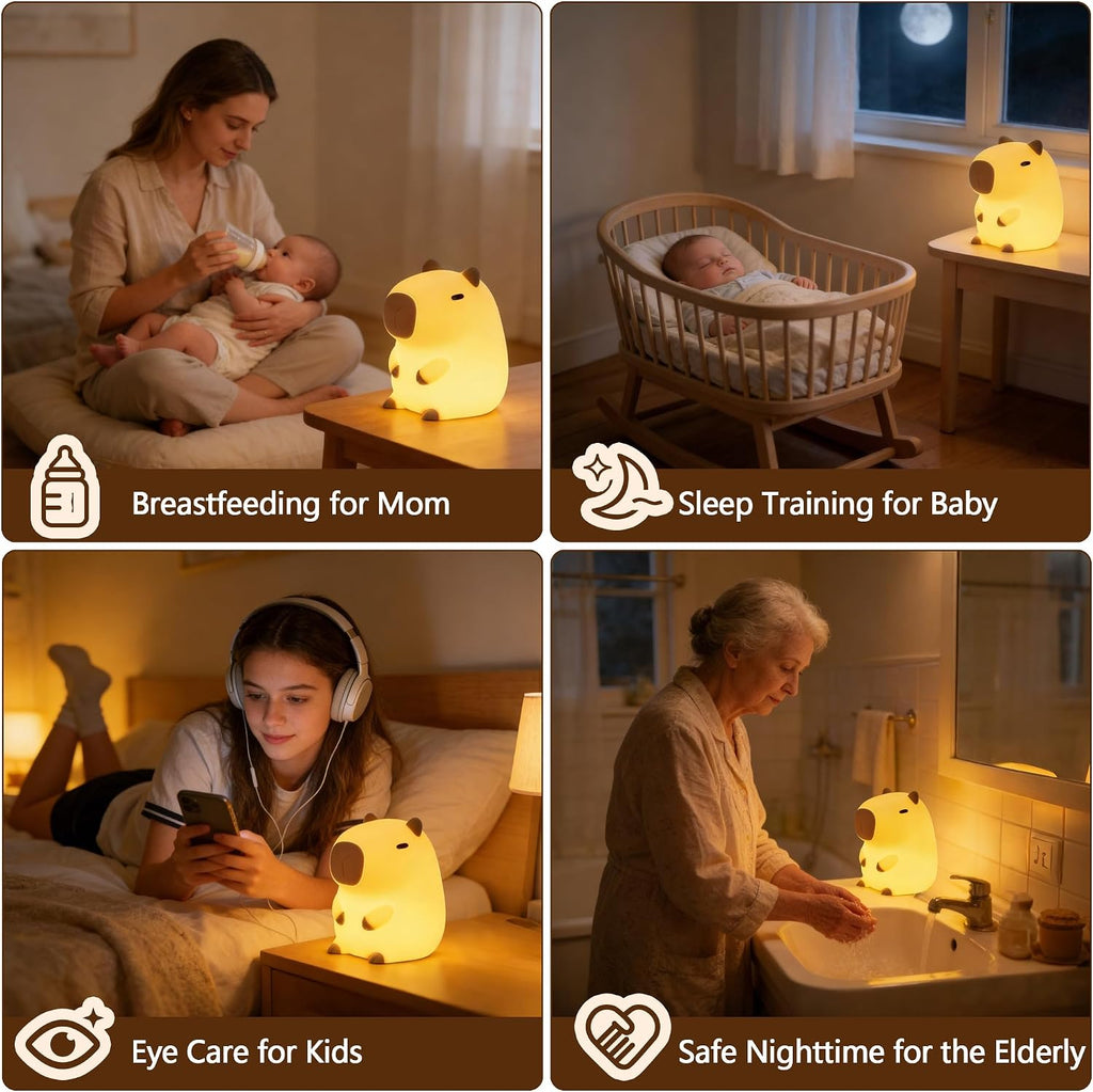 FAMIDUO-BrightenYourLife FAMIDUO Capybara Night Light for Kids, Safe Squishy Silicone Nursery Light with Timer, Dimmable & Rechargeable Touch…