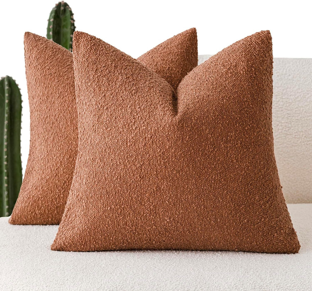 Foindtower Pack of 2 Textured Boucle Throw Pillow Covers Accent Solid Pillow Cases Decorative Cozy Soft Couch Cushion Case for Chair Sofa…