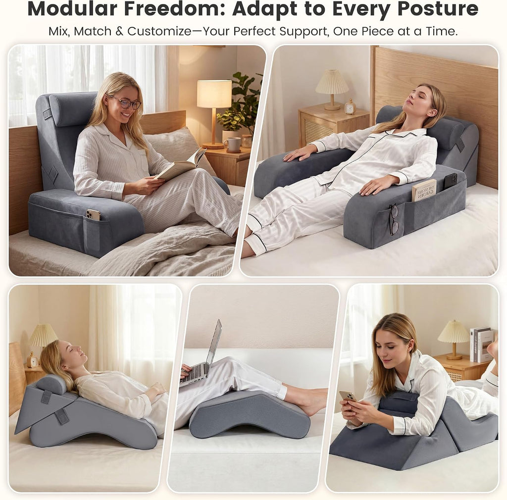 ElevateYourHome, EnhanceEver Homkdom Reading Pillow for Sitting in Bed Adult, 20" Back Pillow for Bed Sitting up with Armrests & Sto…