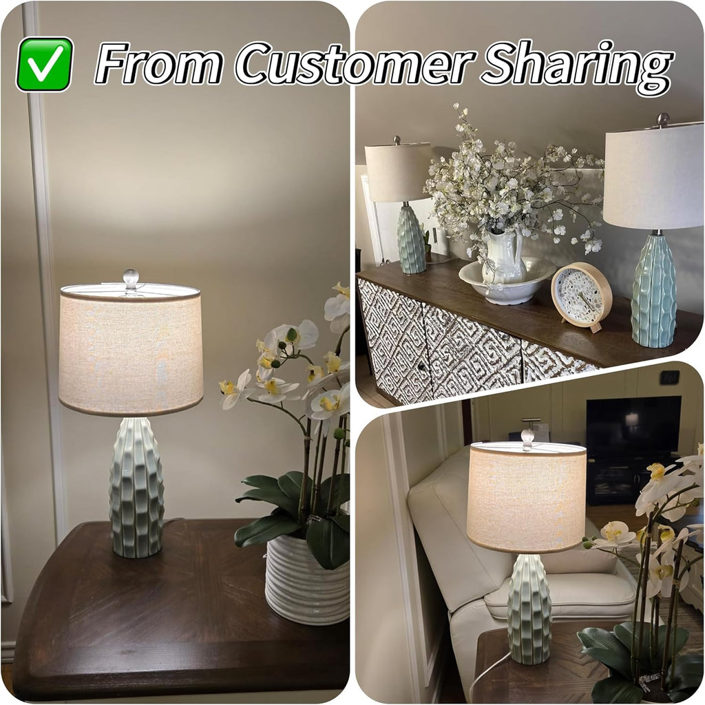 USumkky Ceramic Table Lamps Set of 2, 23.75" Modern Farmhouse Bedside Lamp - Green Nightstand Lamps for Bedroom, Boho Living Room End…