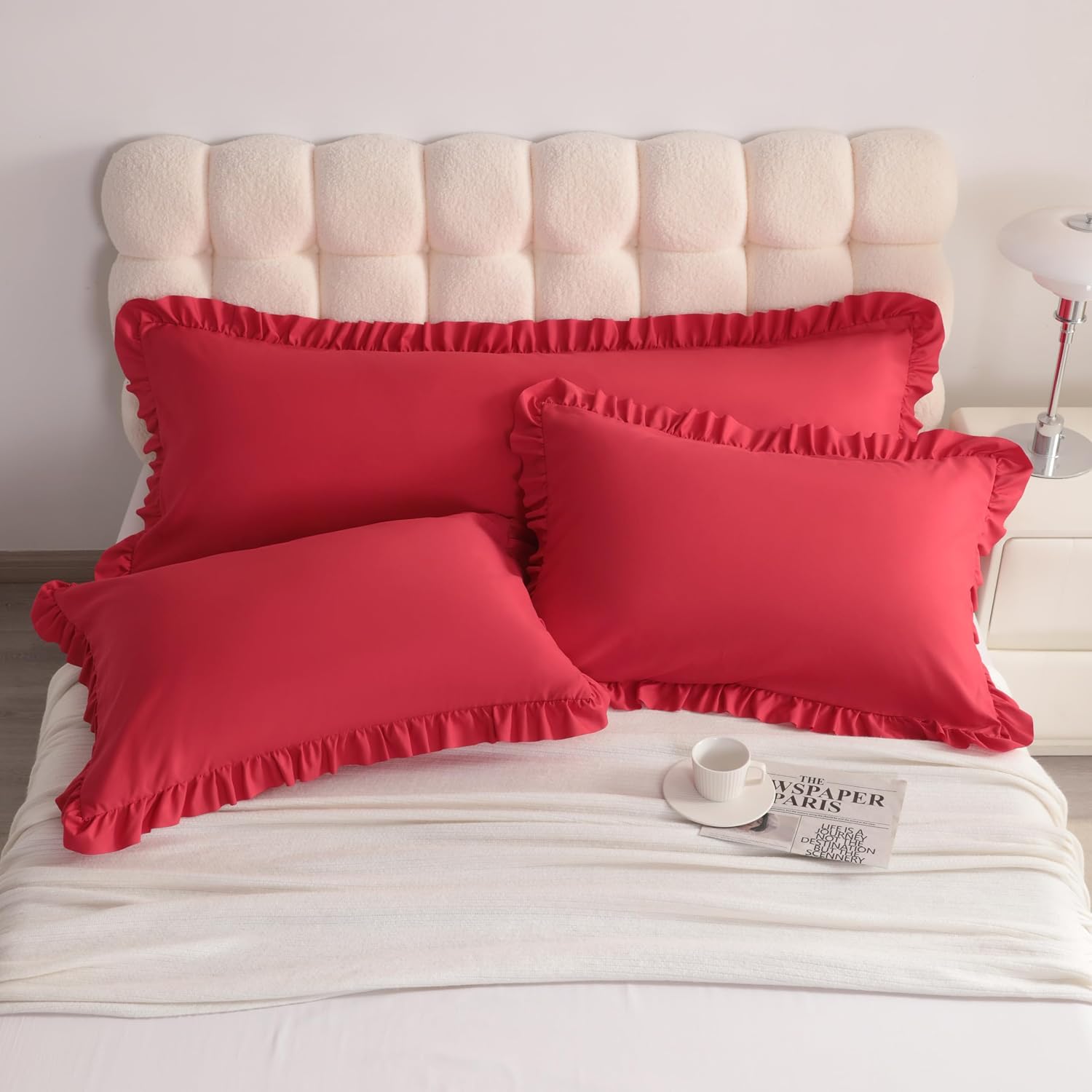 Aerlomi Ruffled Pillowcases, Queen Pillow Shams 20x30 Set of 2, Brushed Microfiber with Envelope Closure, Soft Wrinkle-Resistant, Re…