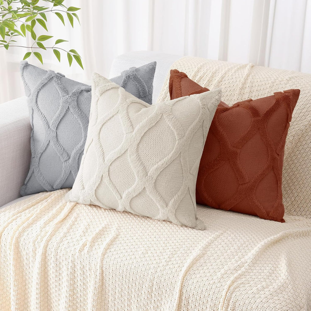 decorUhome Summer Euro Sham Throw Pillow Covers 26x26 Inch Set of 2, Soft Plush Faux Fur Wool Grey Accent Couch Pillow Covers for Modern Fa…