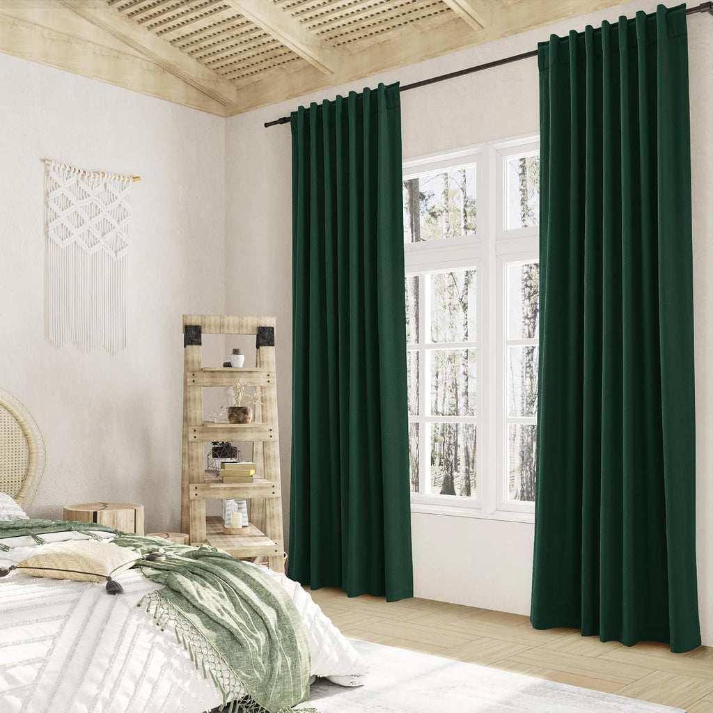 Guken Dark Green 100% Blackout Curtains 96 Inch Length 2 Panels Set for Living Room Bedroom Back Tab Thermal Insulated Black Out Linen Drap…