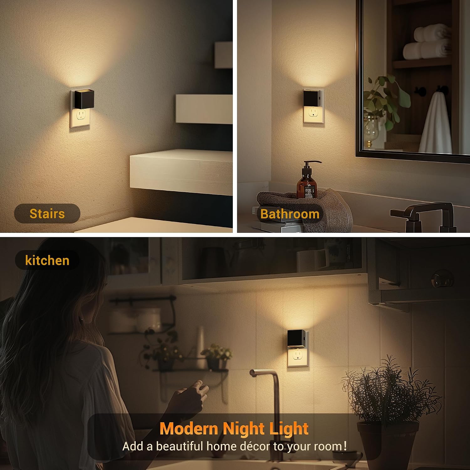 JandCase Night Light, Automatic Night Lights Plug into Wall, 4 Pack Modern Night Lights with Auto Light Sensor, 3000K Brightness…