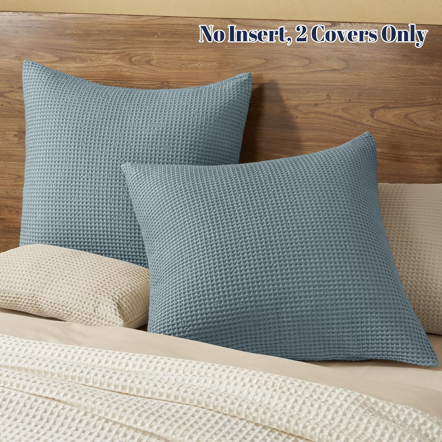 Phf 100% Cotton Waffle Weave Euro Shams 26" x 26", No Filling, 2 Pack Elegant Home Decorative Euro Throw Pillow Covers for Bed Couch Sofa,…