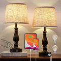 EJIAXIN Table Lamps Set of 2, Bedside Nightstand Lamps with USB Charging Ports, Dimmable Touch with Linen Fabric Lampshade, Modern Small…