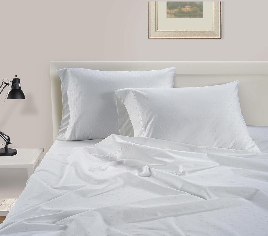 LaneLinen LANE LINEN Pillow Case Covers King, Set of 2, 100% Egyptian Cotton Sateen, Soft Cool & Smooth Pillow Cases - Swiss Dot - White Co…
