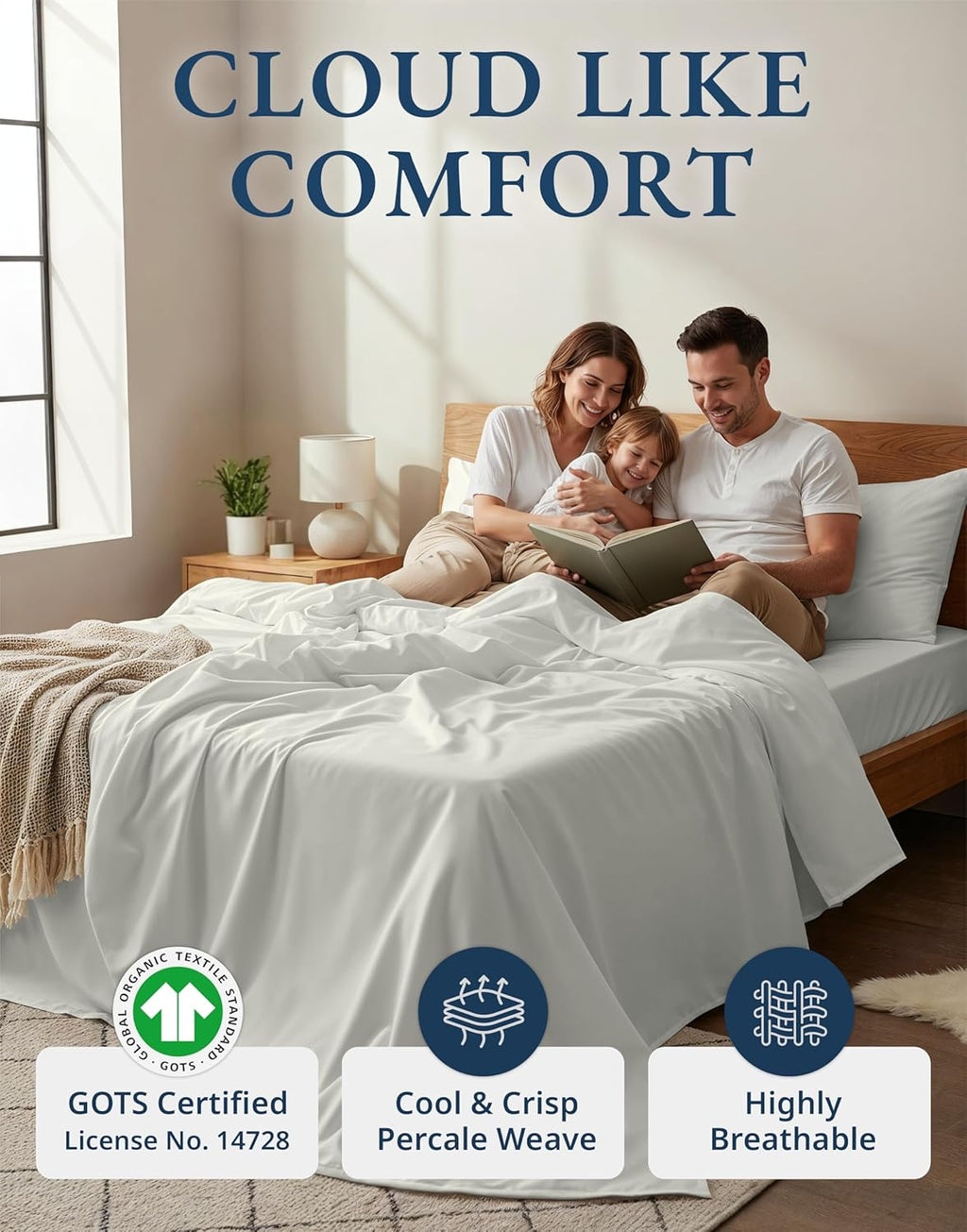 LaneLinen LANE LINEN 100% Organic Cotton Full Sheets Set 4-Piece Pure Percale Long Staple Soft Bedding Breathable Fits Mattress Upto 15" De…