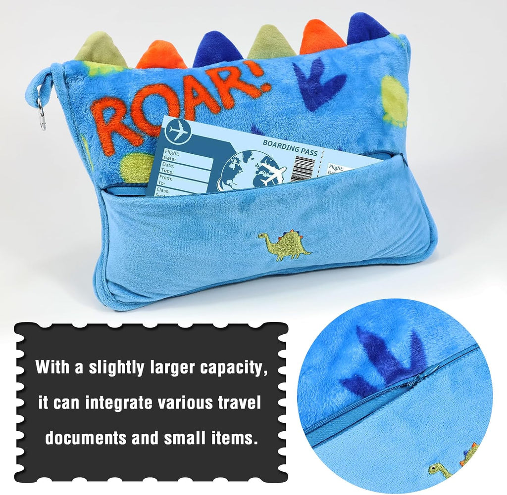 VigorSpring 3 in 1 Travel Pillow and Blanket Set for Kids, Soft Travel Blanket Airplane Campact with Bag, Pillow Blanket for Boys with a Pock…