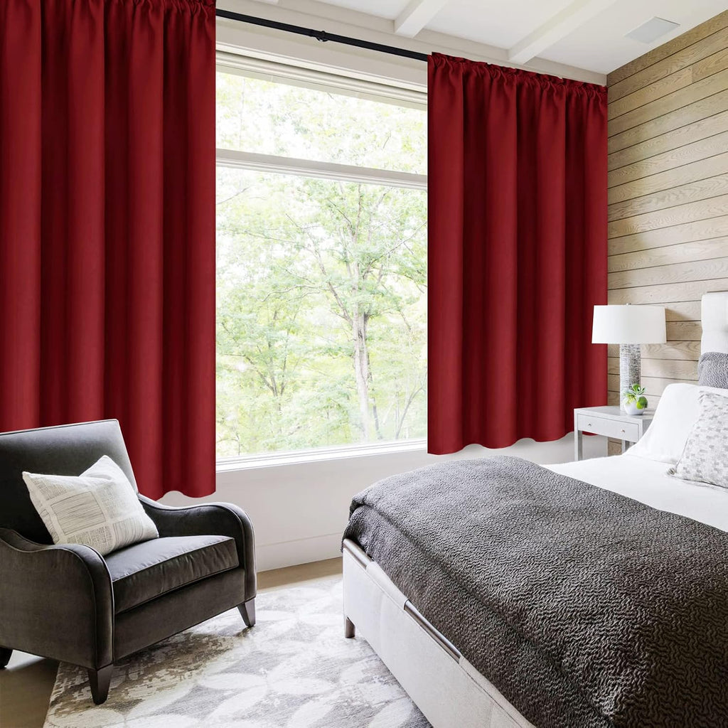 Dwcn Christmas Burgundy Room Darkening Blackout Curtains - Thermal Insulated Privacy Energy Saving Window Curtain Drapes 42 x 45 inch Lengt…
