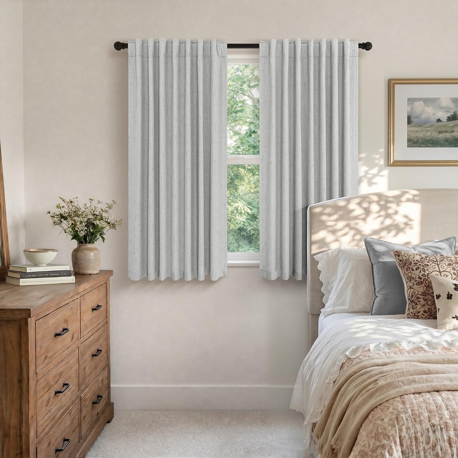 Pitalk 54 Inch Curtains 2 Panel Set 100% Blackout Linen Textured Room Darkening Thermal Insulating Curtain for Bedroom Winter Summer Heat B…