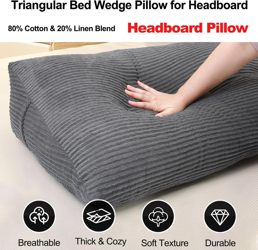 Headboard Pillow King, Large Triangular Wedge Cushion with Neck Roll Pillow for Reading Sitting Working, Backrest Positioning Support…